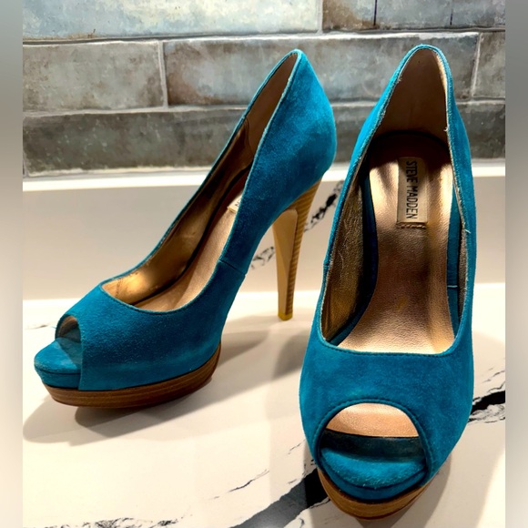 Steve Madden Teal Peep Toe Disobey 4 ” heels Size 8M - Picture 1 of 16